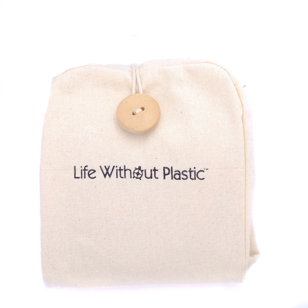 Organic Cotton Flat-Bottom Compact Shopping Bag - Wood Button Closure