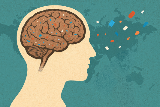 Brain illustration with microplastics