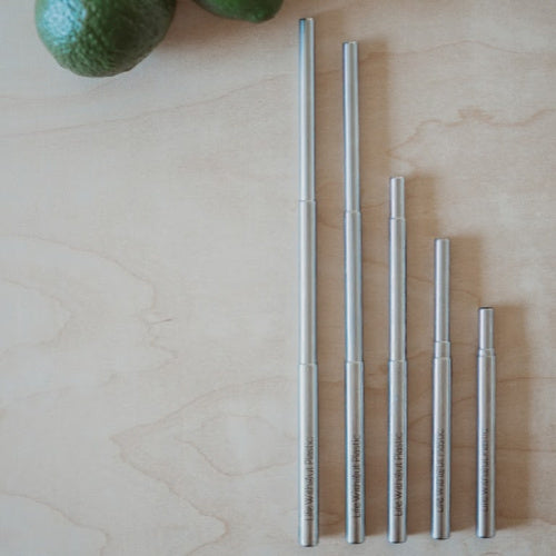 Telescopic Stainless Steel Straw and Cleaner with Natural Bristles in a Cotton Carrying Pouch